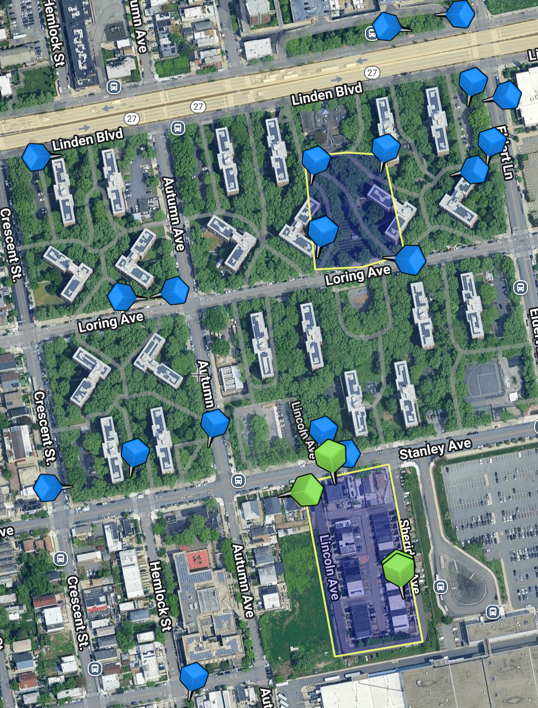 A broader view of my neighborhood and its mapped nests