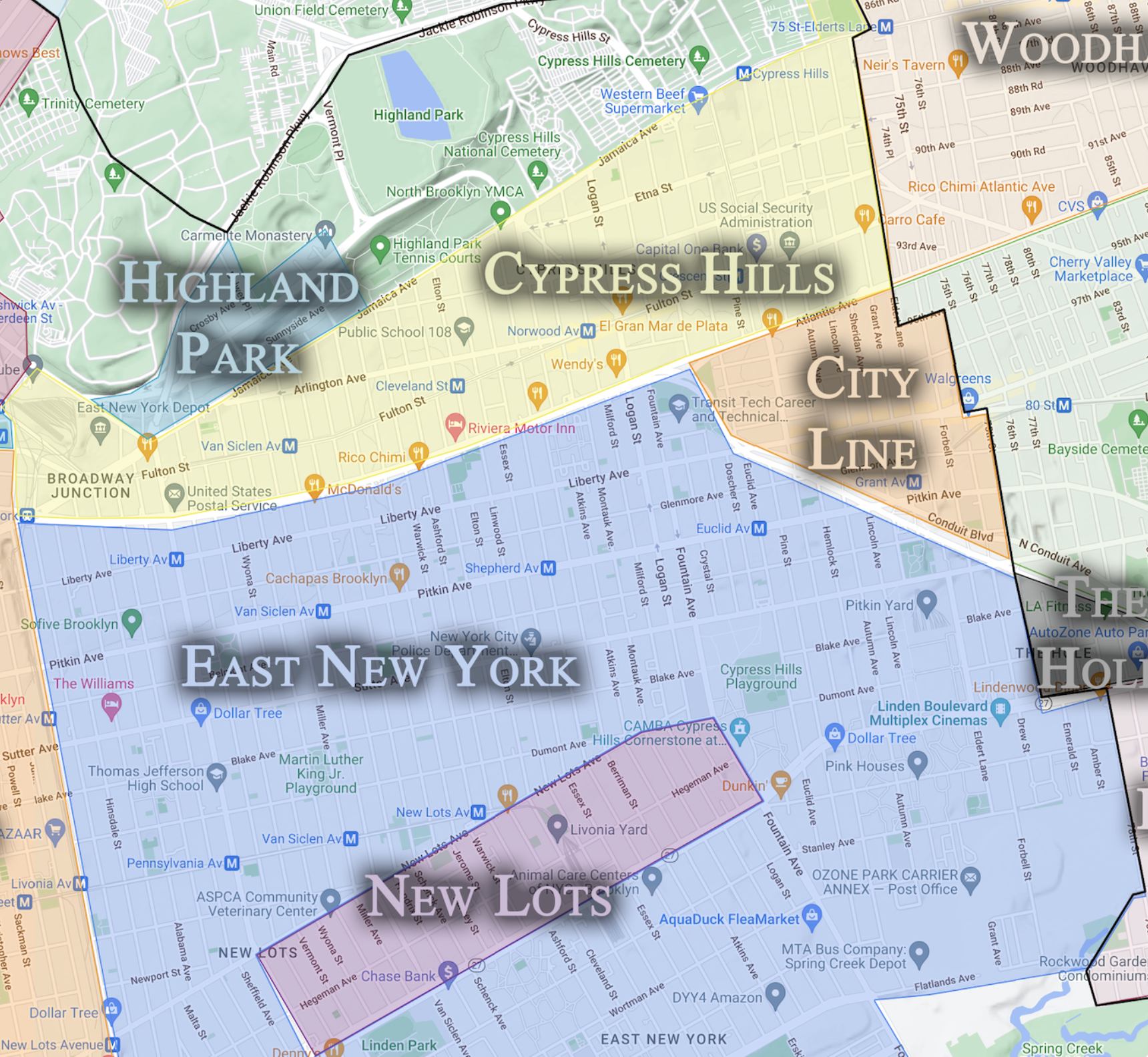 A map with of some regions of Brooklyn, inc. East New York
